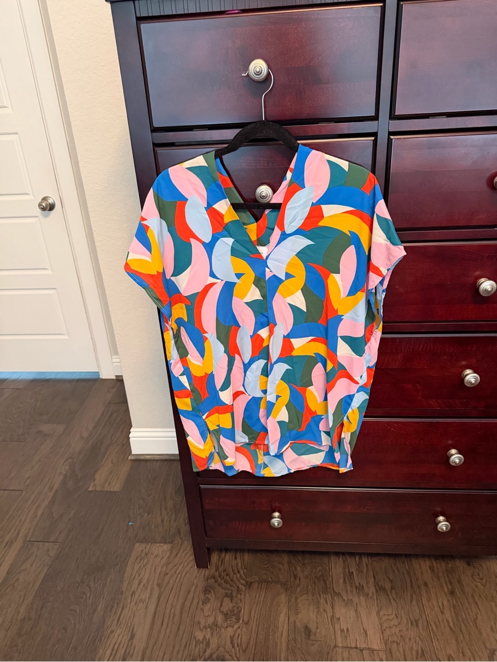 Adrienne Multicolor Abstract V-Neck Blouse